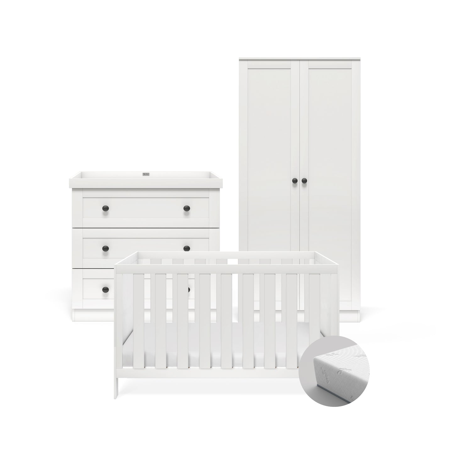 Bromley White 3 Piece Nursery Room Set With Mattress