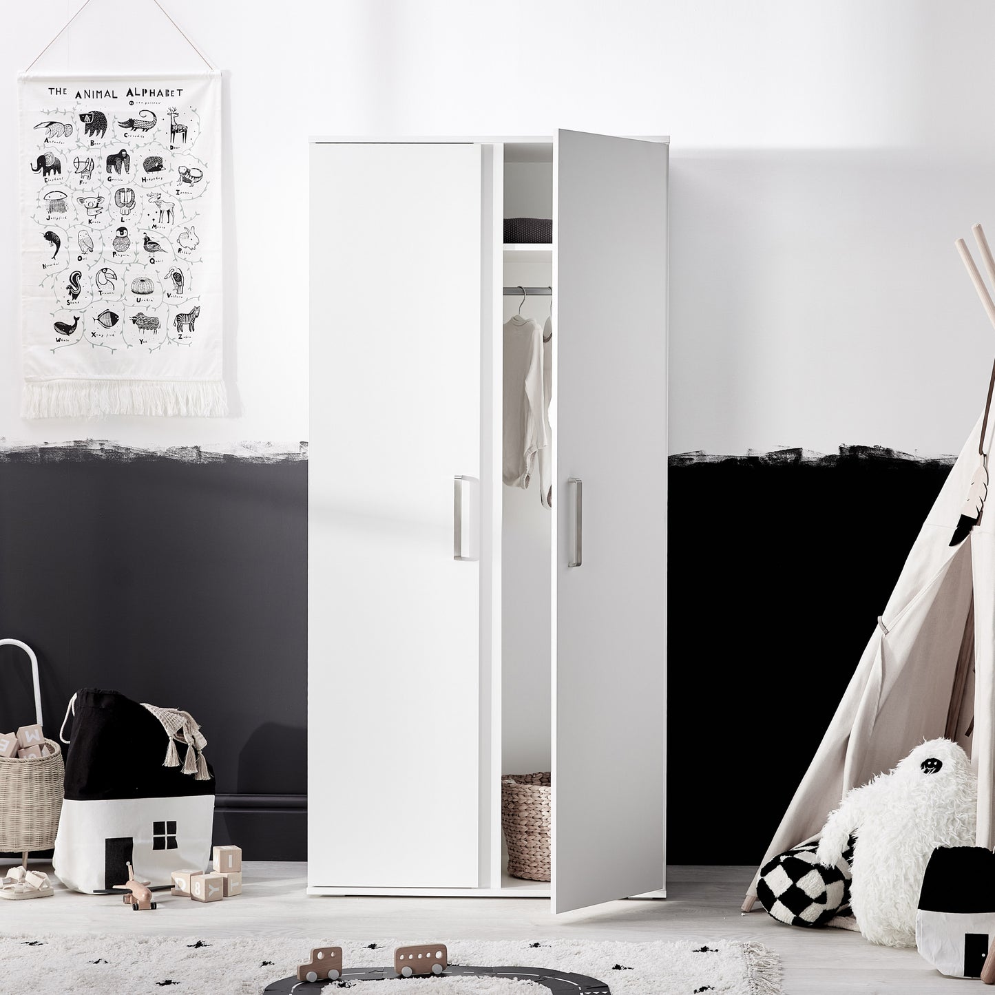 Finchley White 3 Piece Nursery Set with Convertible Cot to Toddler Bed, Dresser & Wardrobe