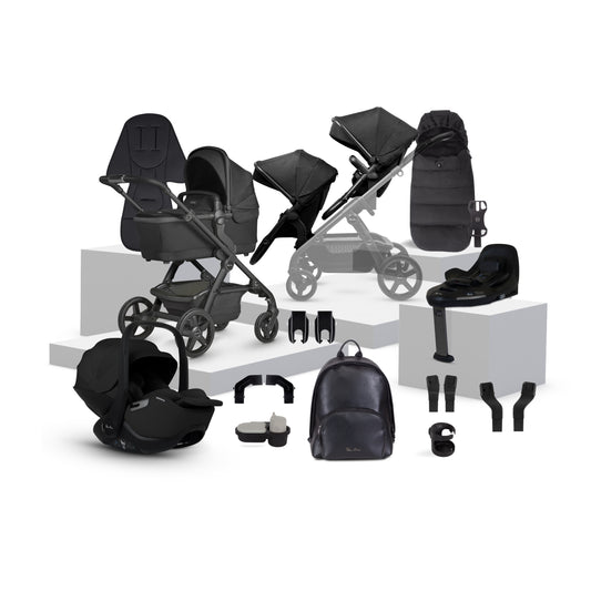 Wave 3 Onyx Single to Double Travel System Growing Family Bundle with Glide Plus 360 (19 Piece)
