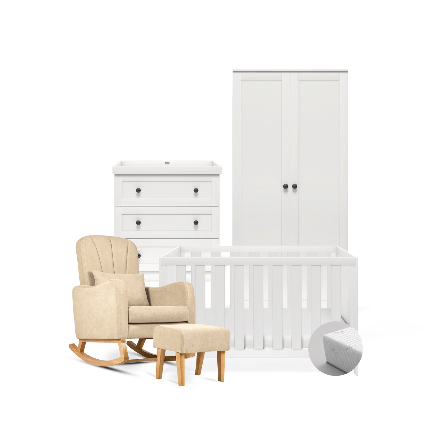 Bromley White 4 Piece Nursery Room Set With Mattress