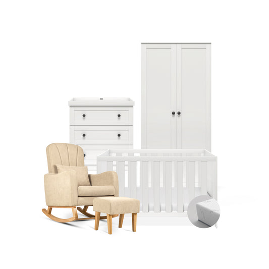 Bromley White 4 Piece Nursery Room Set With Mattress