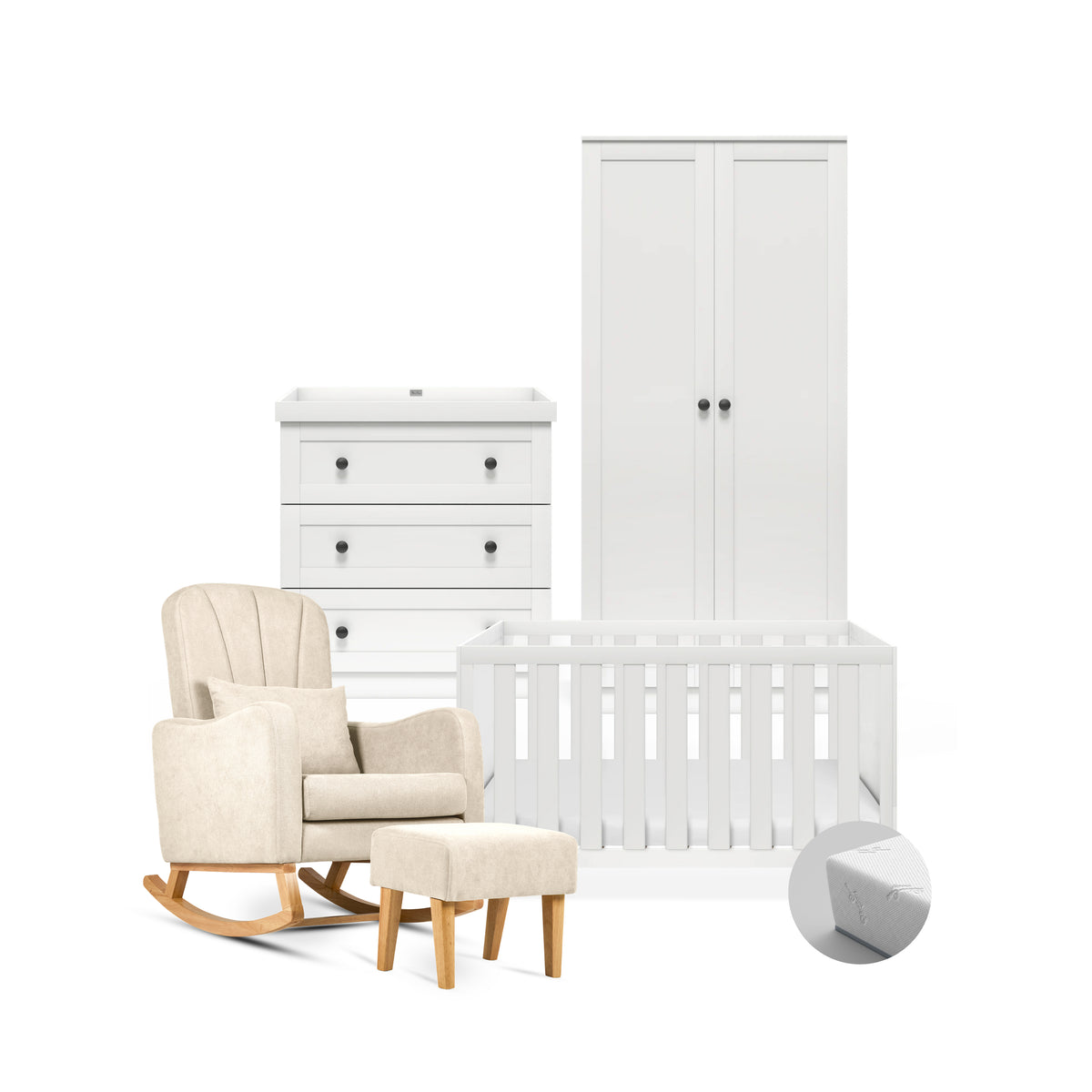 Bromley White 4 Piece Nursery Room Set With Mattress