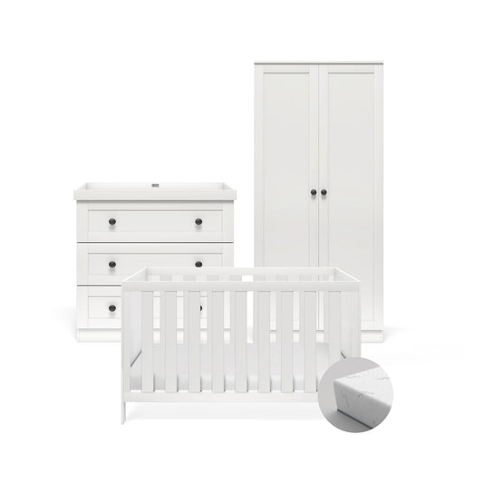 Bromley White 3 Piece Nursery Room Set With Mattress