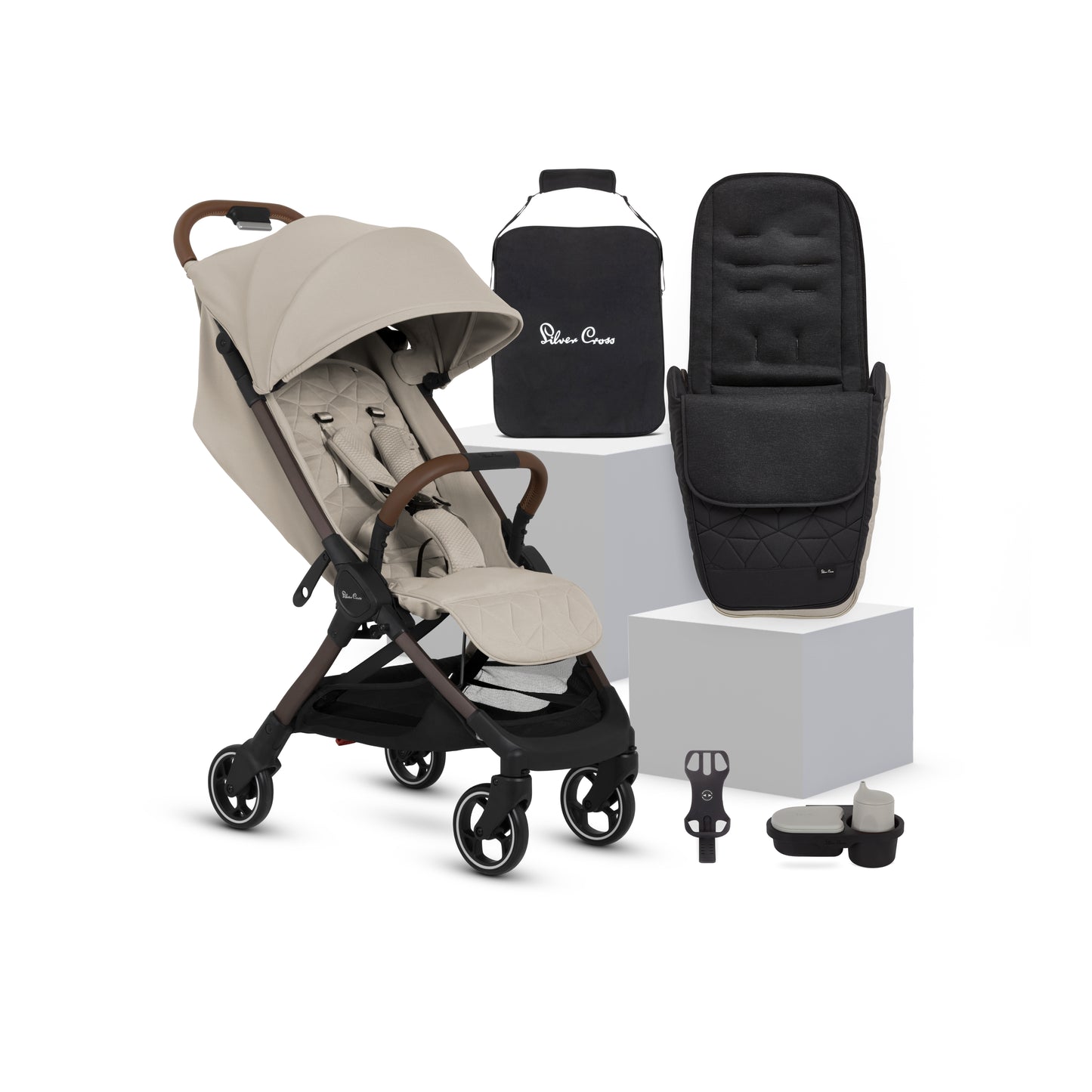 Clic 2 Latte Stroller & Accessory Bundle (6 Piece)