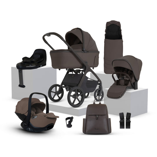 Cove 2 Chocolate Travel System Ultimate 360 Infant Carrier Timeless Cocoa Bundle (10 piece)