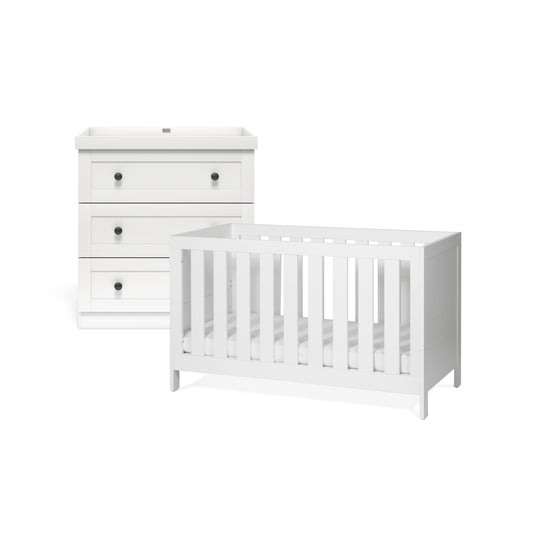 Finchley White 2 Piece Nursery Set with Convertible Cot Bed to Toddler Bed & Dresser