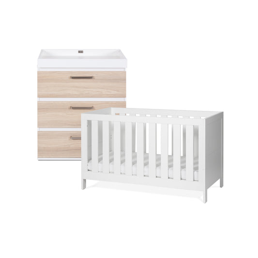 Finchley White 2 Piece Nursery Set with Convertible Cot Bed to Toddler Bed & Dresser