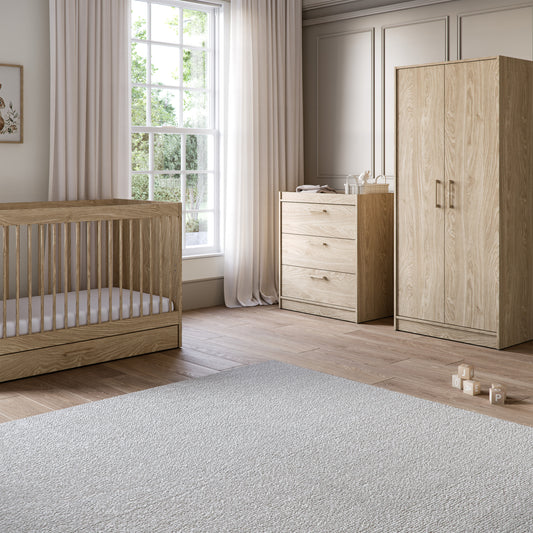 Geneva 3 Piece Nursery Set with Convertible Cot to Toddler Bed, Dresser & Wardrobe