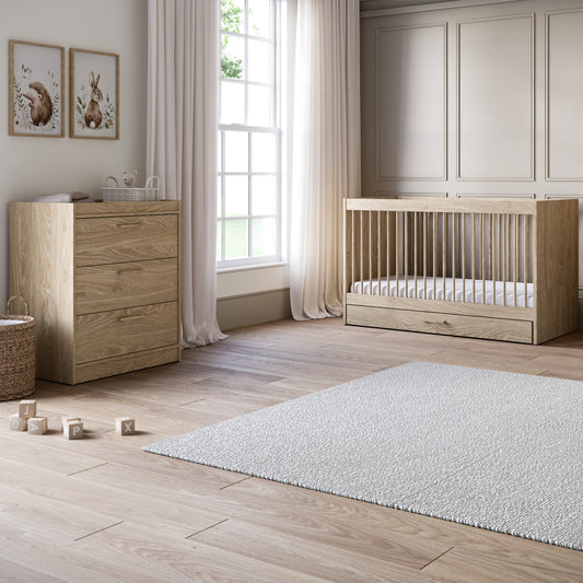 Geneva 2 Piece Nursery Set with Convertible Cot Bed to Toddler Bed & Dresser