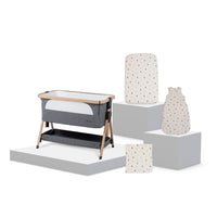 Lunar Bedside Crib Whisper Grey New Arrival Bundle - Bunny Print
