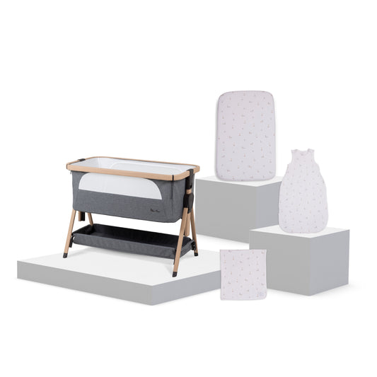 Lunar Bedside Crib Whisper Grey New Arrival Bundle - Duckling Print