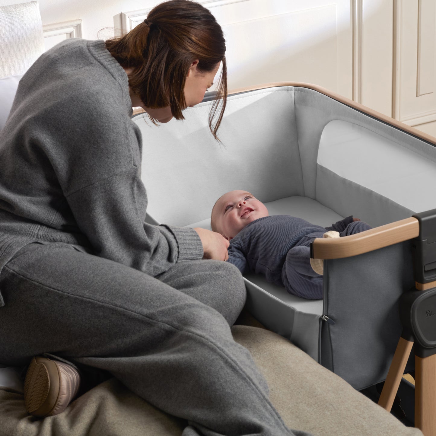 Lunar Bedside Crib Whisper Grey New Arrival Bundle - Bunny Print