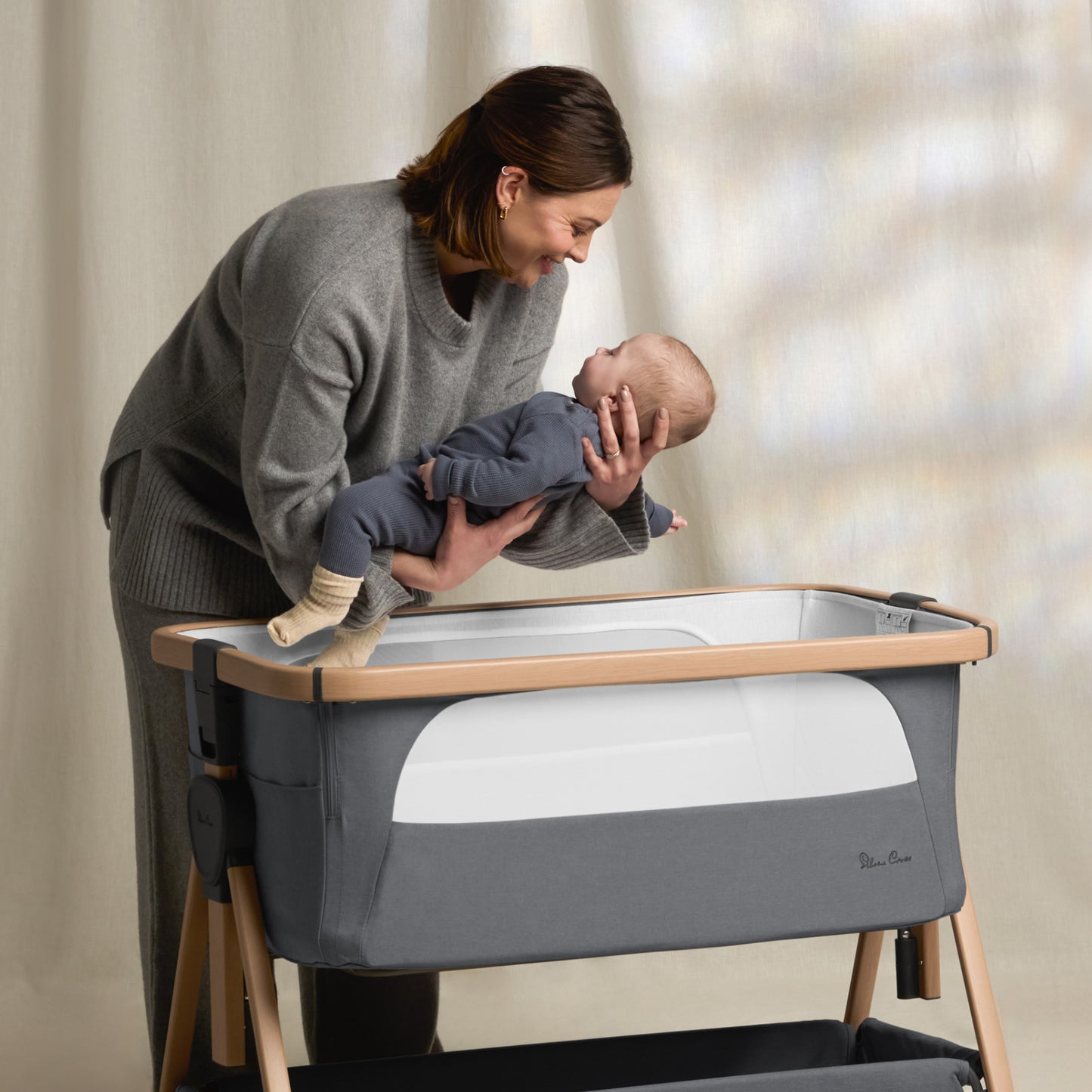 Lunar Bedside Crib Whisper Grey New Arrival Bundle - Bunny Print
