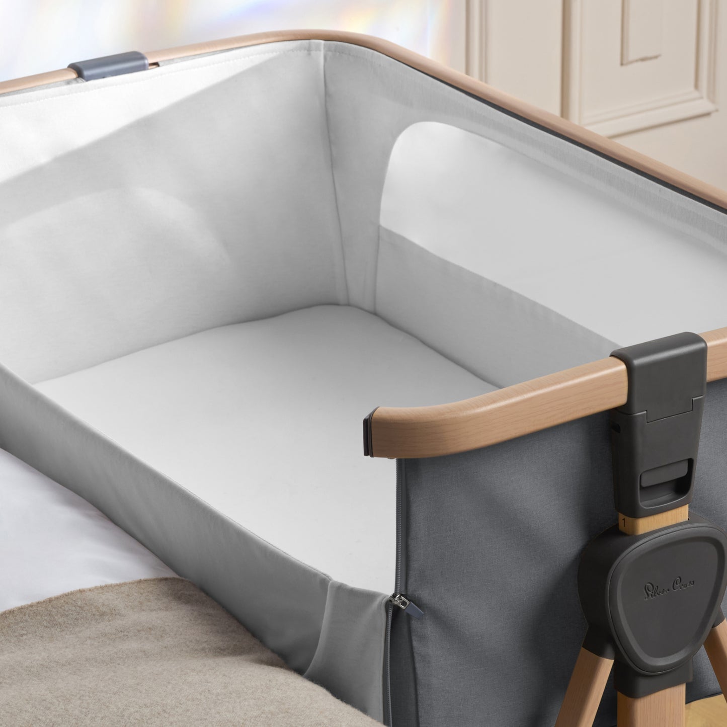 Lunar Bedside Crib Whisper Grey New Arrival Bundle - Bunny Print