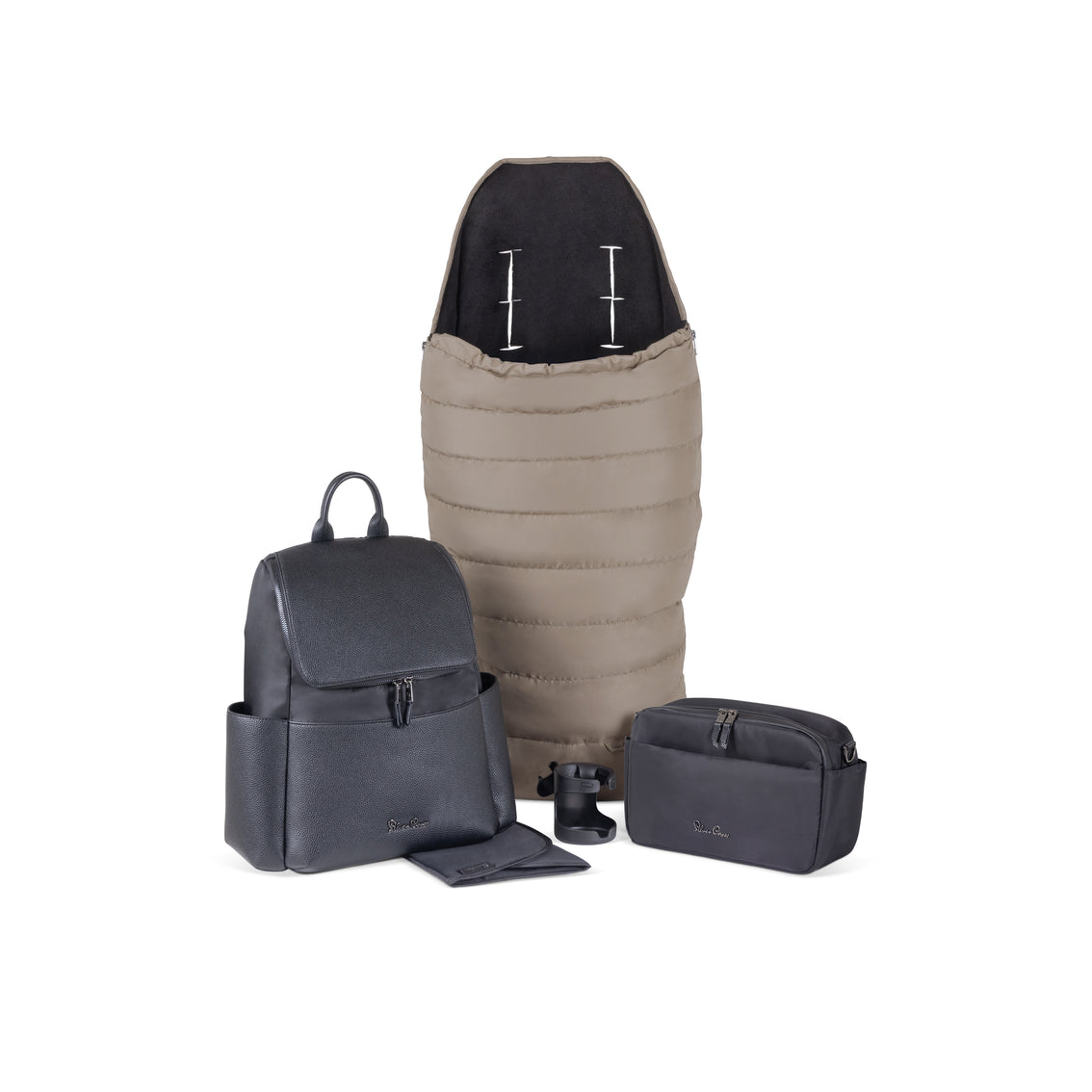 View Silver Cross Nia Accessory Pack Champagne Beige Black 4 piece Newborn Baby Infant Footmuff Crossbody Organiser Cup Holder Compact  information