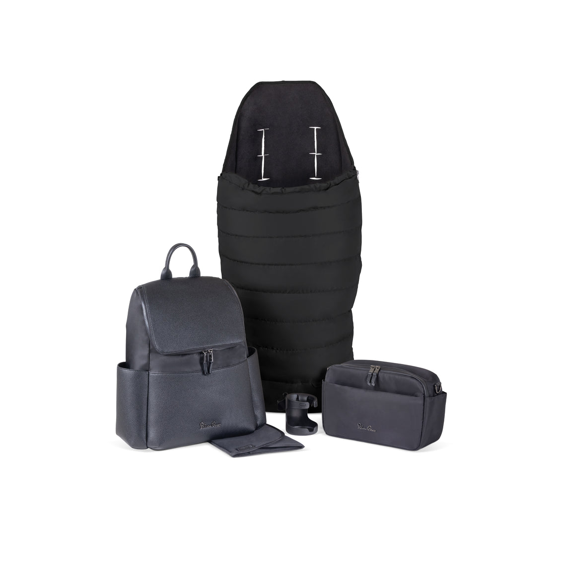 View Silver Cross Nia Accessory Pack Onyx Black 4 piece Newborn Baby Infant Footmuff Crossbody Organiser Cup Holder Compact Lightweight information