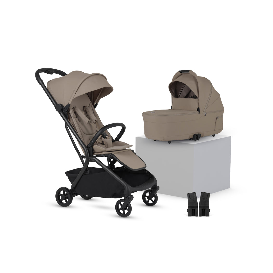 View Silver Cross Nia Champagne Compact Travel Stroller with Carrycot 6 Piece Beige Newborn to 4 Years Pram Set For Infant Toddler Pushchair  information