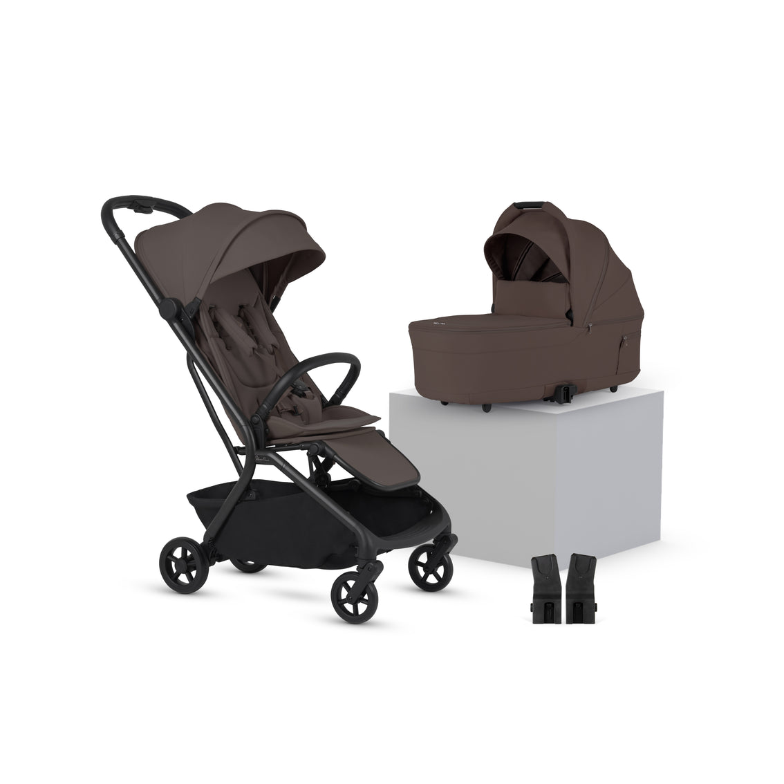 View Silver Cross Nia Chocolate Compact Travel Stroller with Carrycot 6 Piece Brown Newborn to 4 Years Pram Set For Infant Toddler Pushchair  information