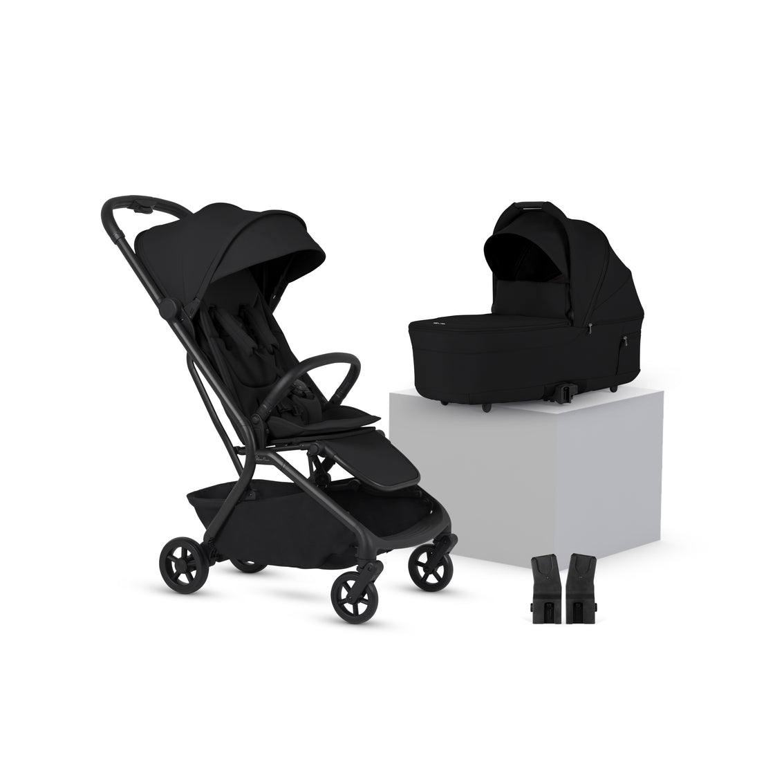 View Silver Cross Nia Onyx Compact Travel Stroller with Carrycot 6 Piece Black Newborn to 4 Years Stroller Set For Infant Toddler Pushchair  information