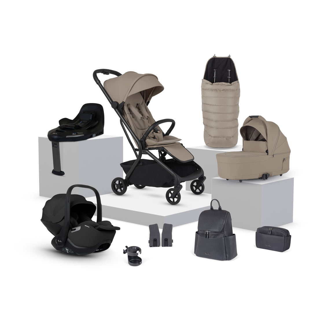 View Silver Cross Nia Champagne Compact Travel System with Accessory Pack 12 Piece Beige Newborn to 4 Years Stroller Travel Buggy Set For  information