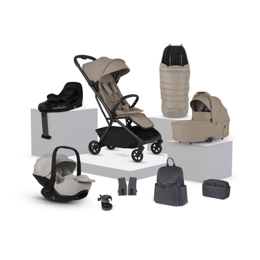 Nia Champagne Compact Travel System with Accessory Pack Natural Taupe (12 Piece)
