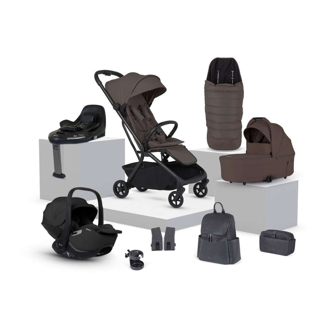 View Silver Cross Nia Chocolate Compact Travel System with Accessory Pack 12 Piece Brown Newborn to 4 Years Stroller Travel Buggy Set For  information