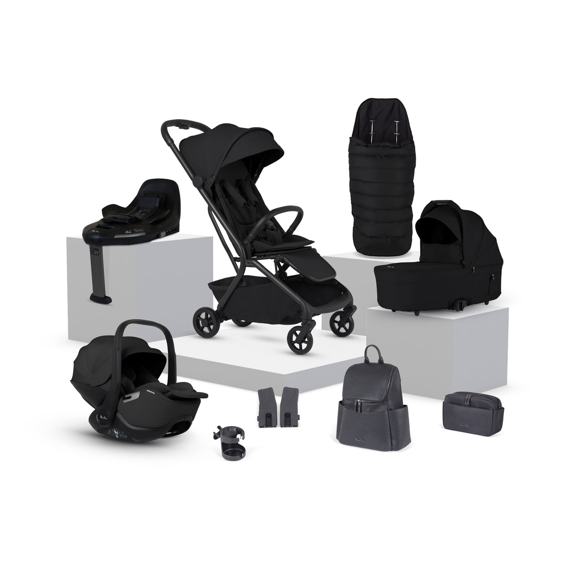 View Silver Cross Nia Onyx Compact Travel System with Accessory Pack 12 Piece Black Newborn to 4 Years Lightweight Stroller Pram Set For Infant information