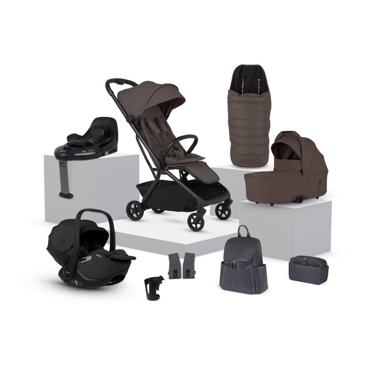 Nia Chocolate Compact Travel System with Accessory Pack Iconic Black (12 Piece)