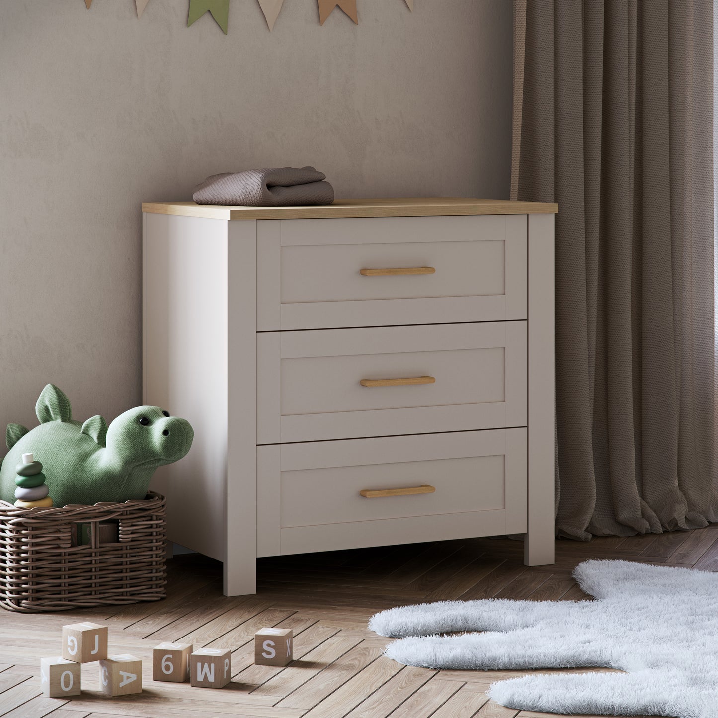 Seville 2 Piece Nursery Set with Convertible Cot Bed to Toddler Bed & Dresser