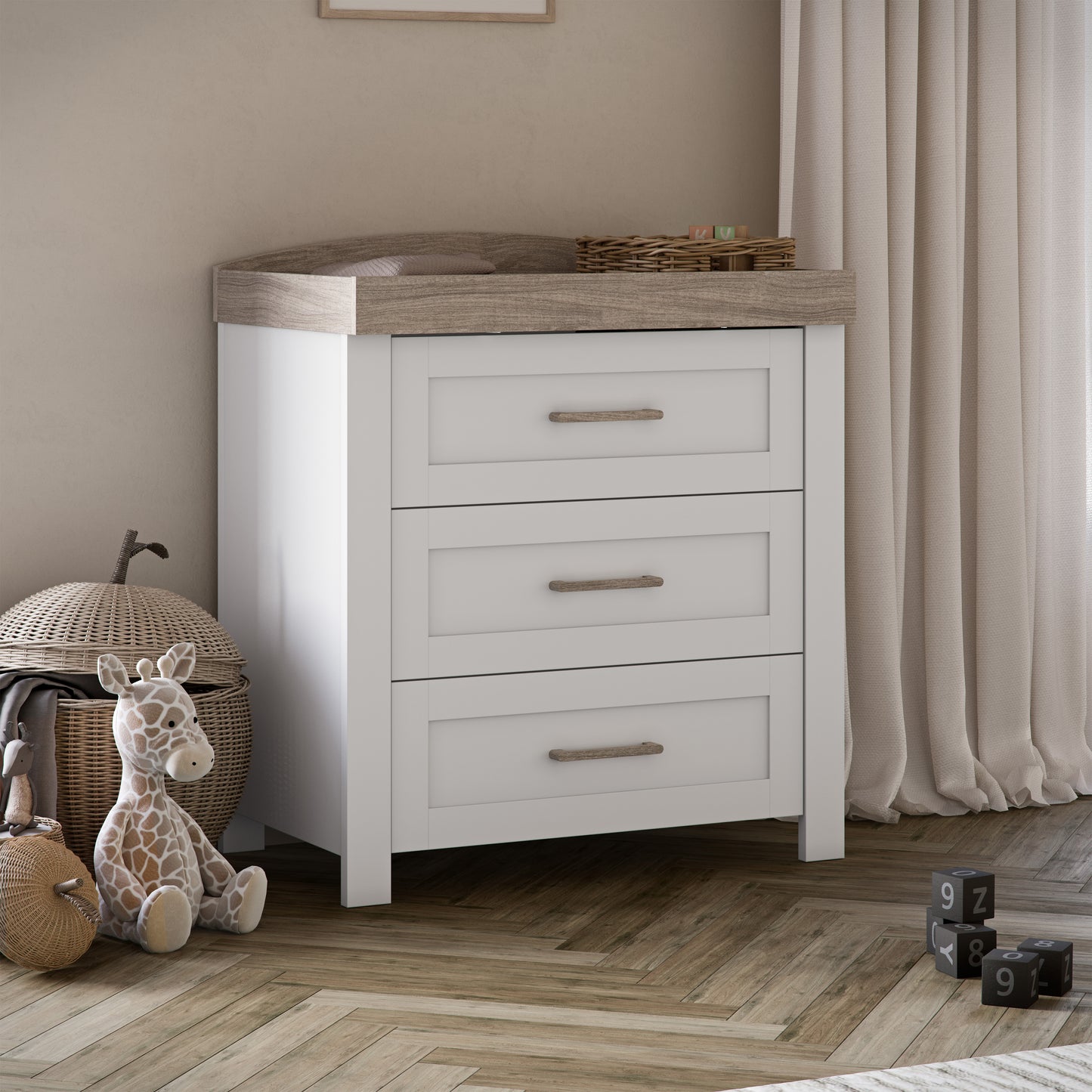 Valencia 2 Piece Nursery Set with Convertible Cot Bed to Toddler Bed & Dresser
