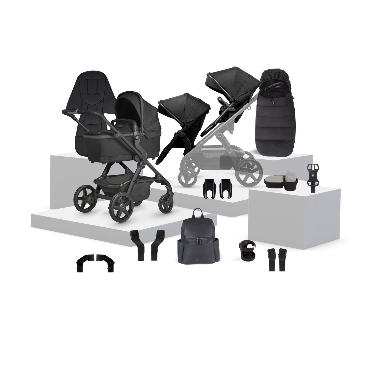 Wave 3 Onyx Single to Double Travel System Growing Family Bundle (17 Piece)