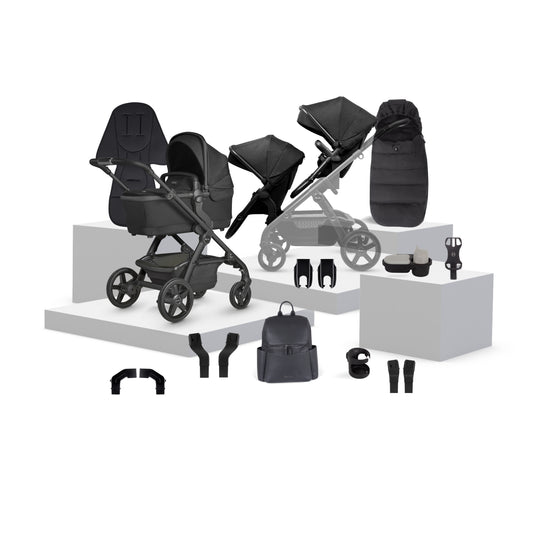 Wave 3 Onyx Single to Double Travel System Growing Family Bundle (17 Piece)