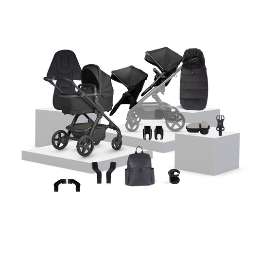 Wave 3 Onyx Single to Double Travel System Growing Family Bundle (17 Piece)