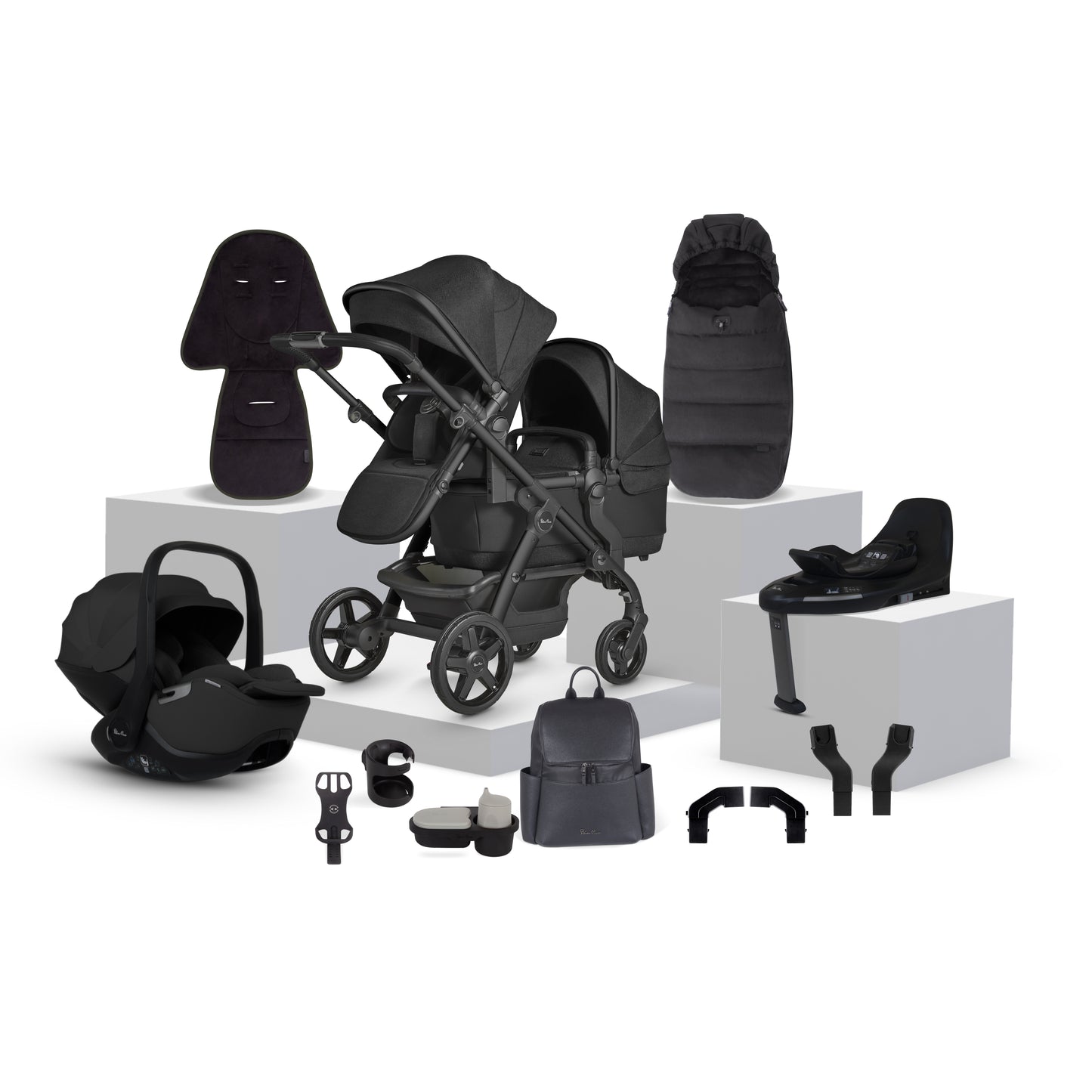 Wave 3 Onyx Single to Double Travel System Ultimate 360 Infant Carrier Bundle (17 Piece)