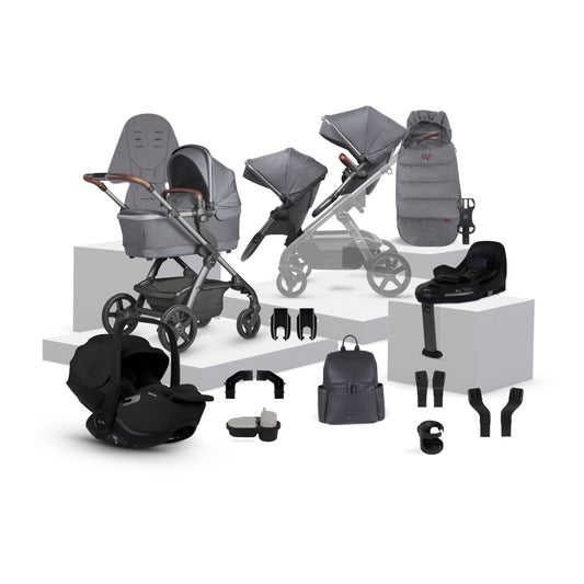 Wave 3 Lunar Single to Double Travel System Growing Family Bundle with Glide Plus 360 (19 Piece)
