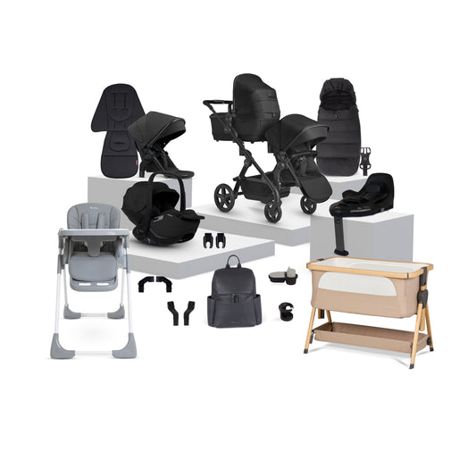 Wave 3 Onyx Single to Double Travel System Growing Family Bundle with Glide Plus 360 (19 Piece)