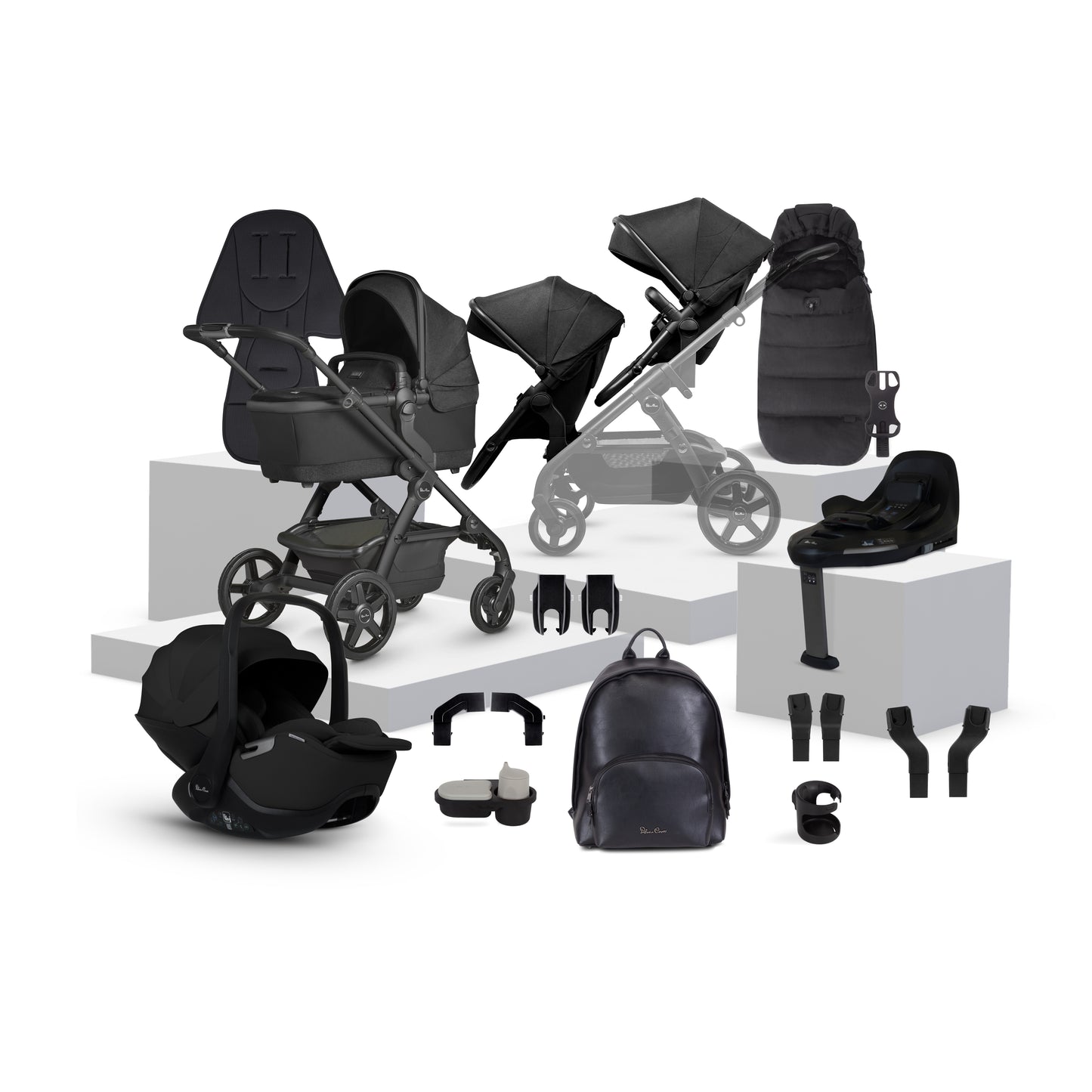 Wave 3 Onyx Single to Double Travel System Growing Family Bundle with Glide Plus 360 (19 Piece)